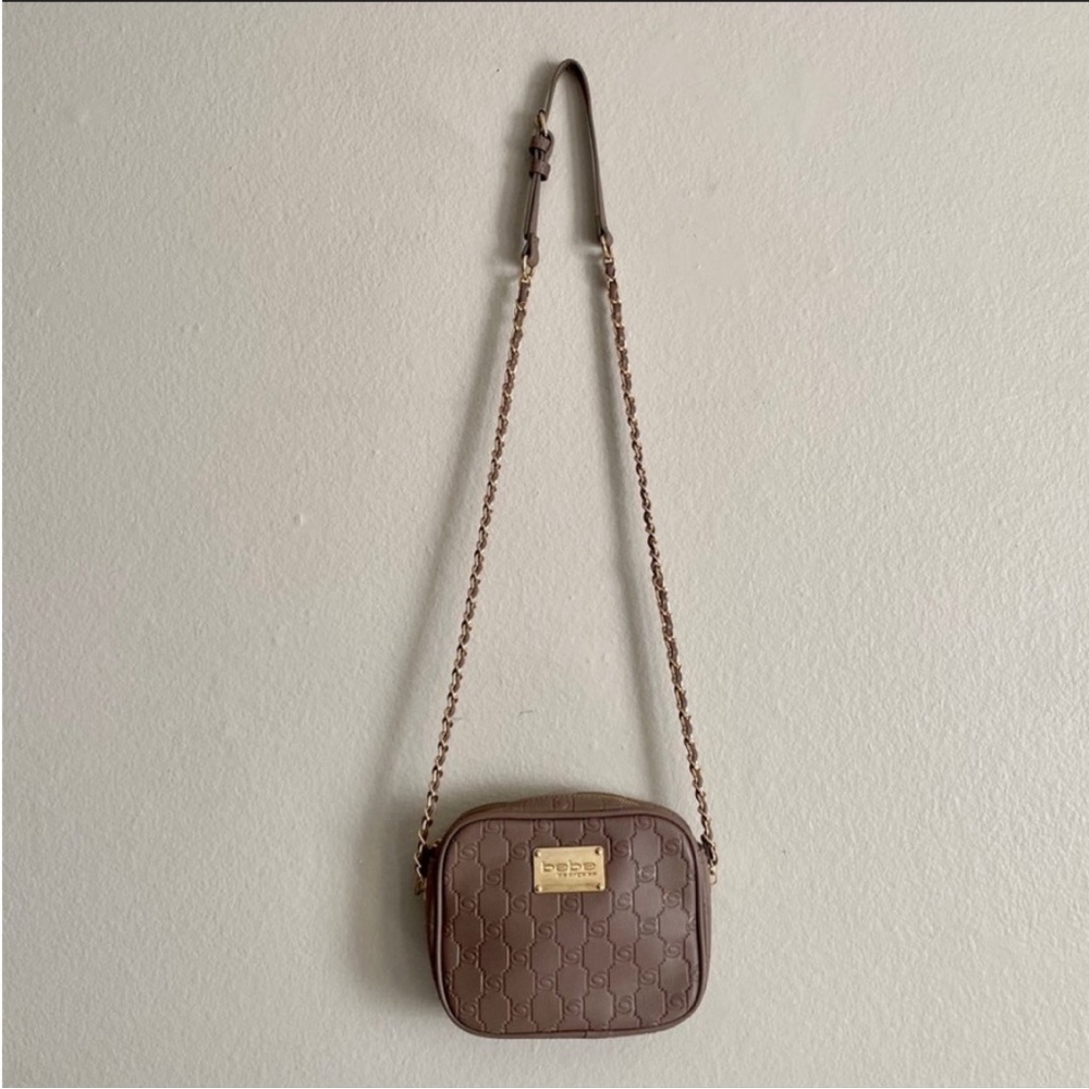 Bebe Light Brown /Tan Signature Print Chain Crossbody Bag✨